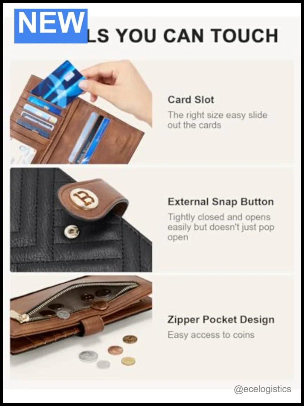 Women's Faux Leather Slim Wallet Crossbody Bag with Zipper